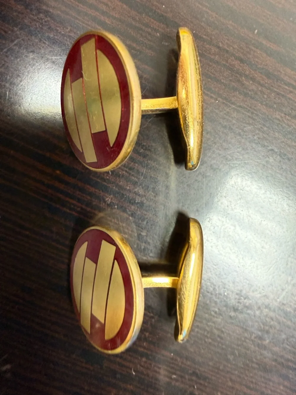 Vintage Sporrong & Co Swedish Red Enamel‎ Cufflinks Signed Gold Estate swivel